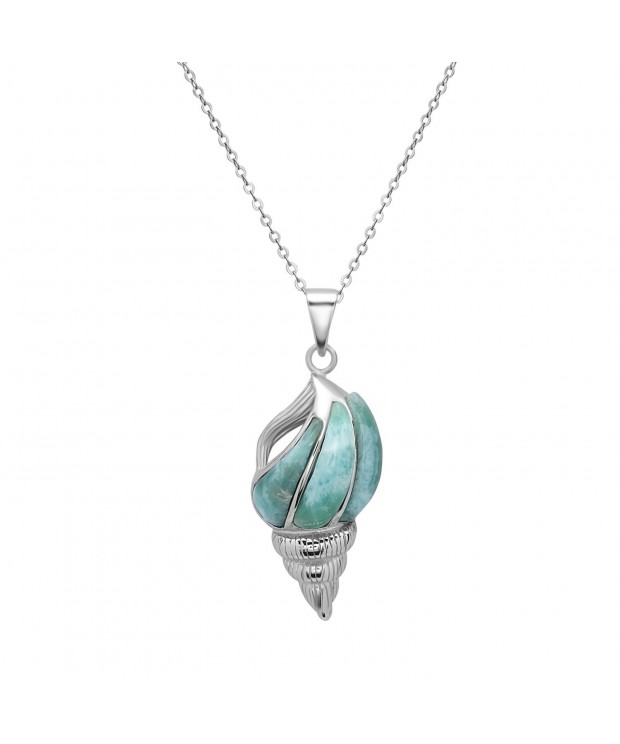 Sterling Natural Larimar Seashell Pendant