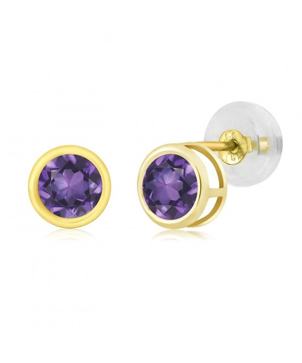 Round Purple Amethyst Yellow Earrings