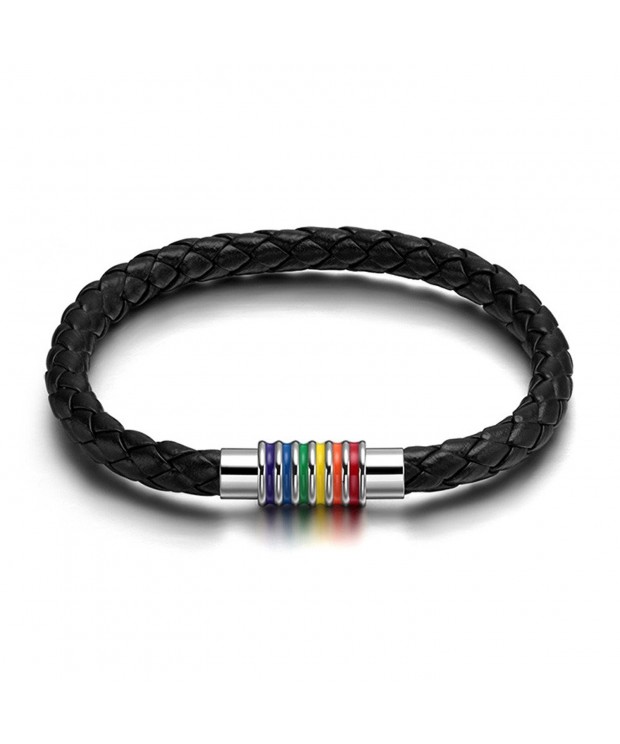 Stainless Braided Leather Bracelet Rainbow