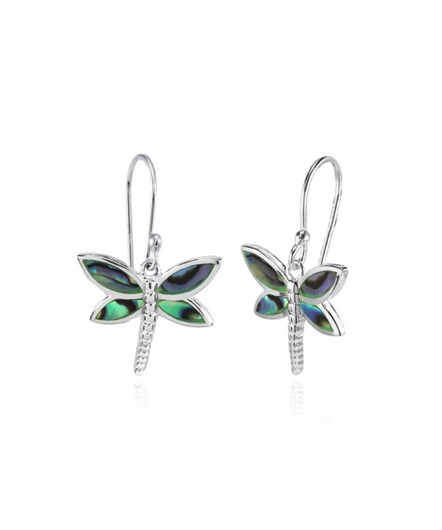 Sterling Abalone Polished Dragonfly Earrings
