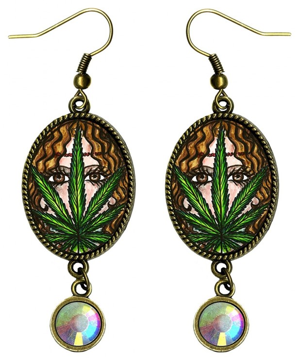 Bohemian Marijuana Iridescent Rhinestone Earrings