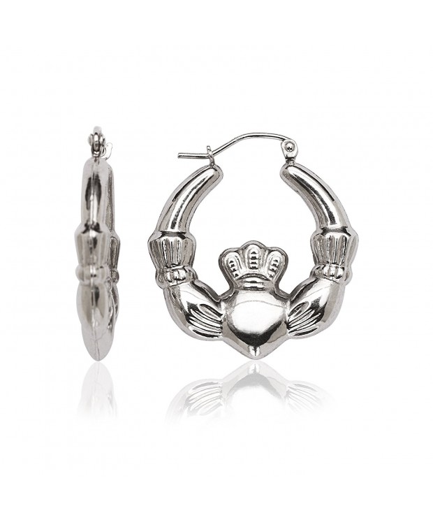 Sterling Polished Rhodium plated Claddagh Earrings